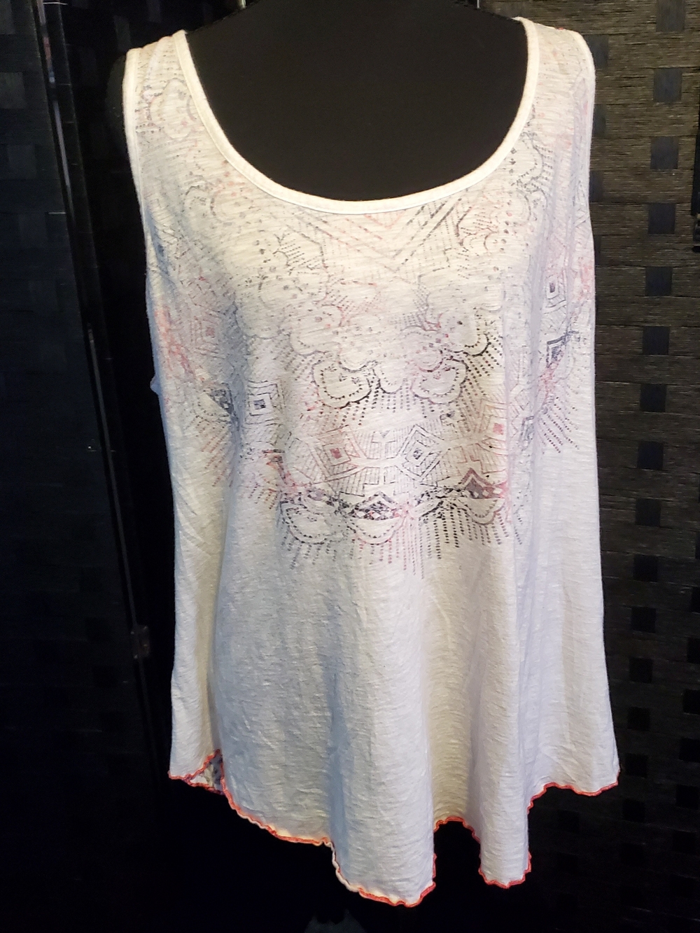 Maurices White Sleeveless Tank with Pink Trim and Embroidered Front